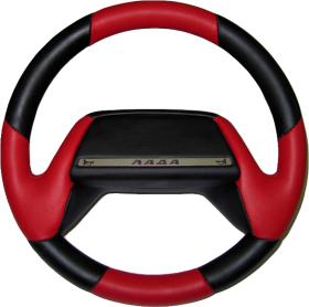 Red and black car steering wheel, Wayne Ex Mobile Car Wash logo